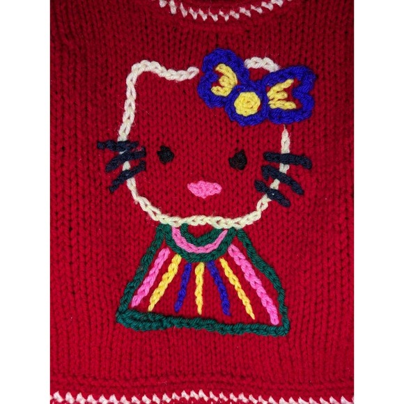 Hello Kitty Sweater Handmade Crochet Red Girls Size Small 5/6 - Picture 4 of 4